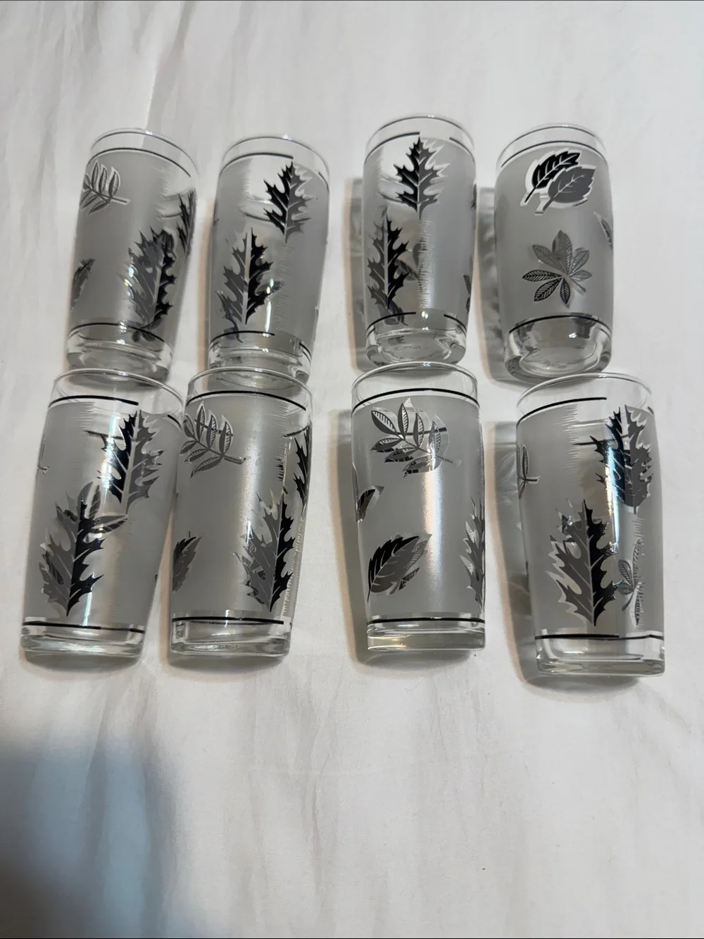 Vintage Libbey Frosted Silver Foliage Glasses - Set of 8 (Clear/Black)